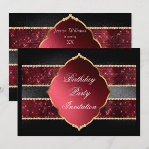 Djuren Classy Red, Black & Guld Decorated Birthday Inbjudningar