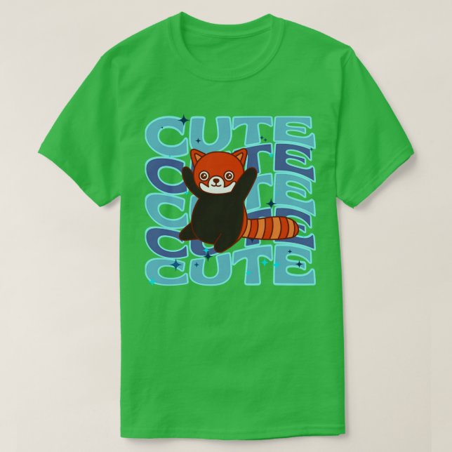 Djuren Cute Red Panda Blue Färg T Shirt (Design framsida)