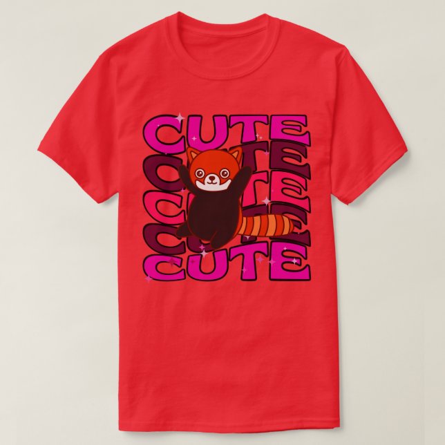Djuren Cute Red Panda Rosa Färg T Shirt (Design framsida)