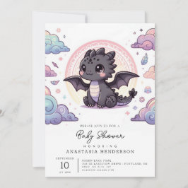 Djuren Dragon Baby Shower med vit Elegant Inbjudningar