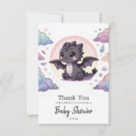Djuren Dragon Baby Shower med vit Elegant Tack Kort