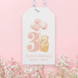 Djuren födelsedag 3 år gammal Rosa Bear namn Presentetikett