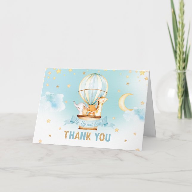 Djuren födelsedag med vit Luftballong Tack Kort (Framsida)