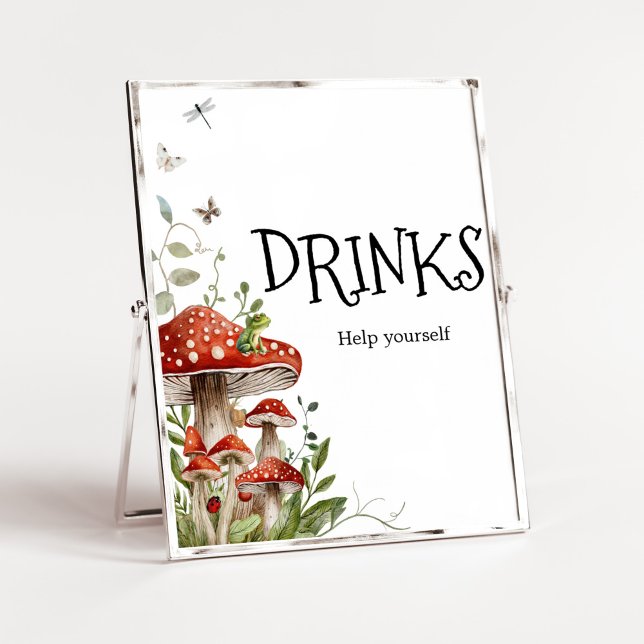 Djuren från svampar från svampar från svampen, bab poster (Whimsical Mushroom Baby Shower Drinks Sign)