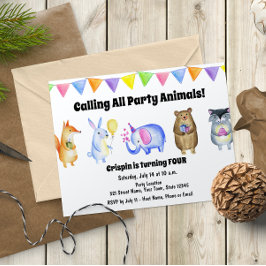 Djuren i Cute Party födelsedag Inbjudningar