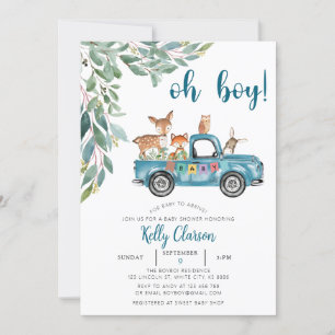 Djuren Jungle "Car Oh Boy Baby Shower Inbjudningar