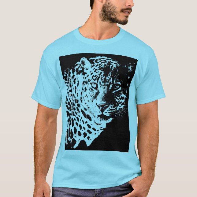 Djuren Leopard Ansikte Modern Pop Art Template Man T Shirt (Framsida)