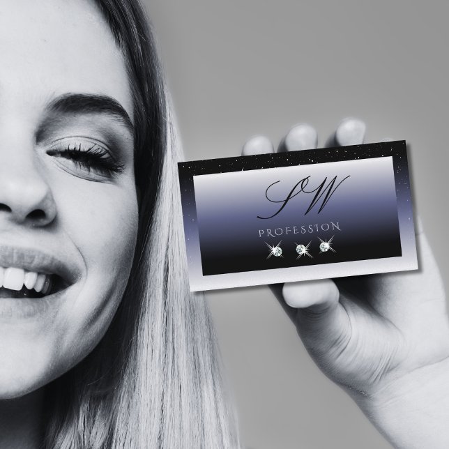 Djuren Monogram över den moderna svarta blå Gnistr Visitkort (Skapare uppladdad)