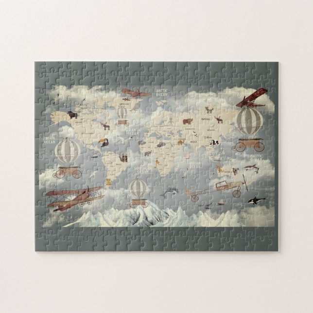 Djuren och för barn på världskartan pussel (Horisontell)