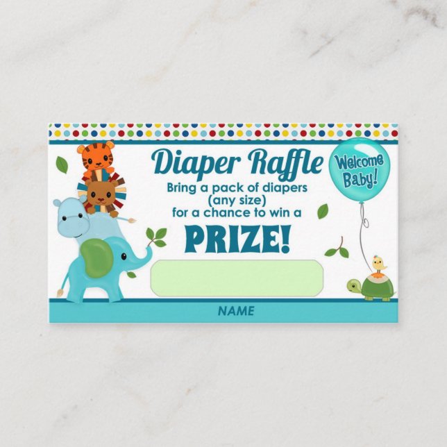 Djuren Parad Baby Shower DIAPER RAFFLE BILJETT Tilläggskort (Framsida)