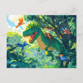 Djuren rider T-Rex i djungel och fåglar Helg Vykort