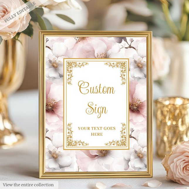 Djuren rosa blommor med guld accents 8x10 poster (Dainty dusty pink flowers with gold accents 8x10 Poster)