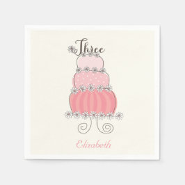 Djuren Rosa Flicka 3:e födelsedagen Kaka Kids Part Pappersservett