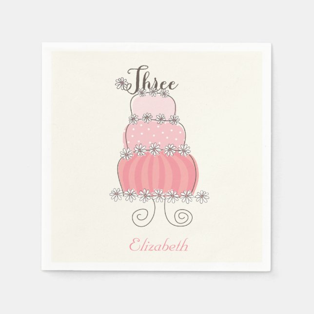 Djuren Rosa Flicka 3:e födelsedagen Kaka Kids Part Pappersservett (Framsidan)