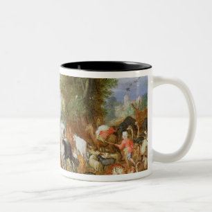 Djuren som skriver in Noahs ark Två-Tonad Mugg