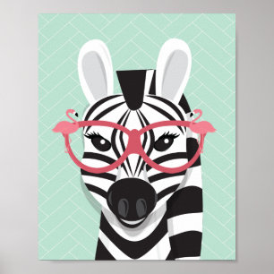 Djuren Sunglass Black White Zebra Rosa Flamingo Poster