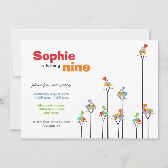 Djuren vid Färg ligger på fågeln i Träd, 9:e födel Inbjudningar (Framsida)