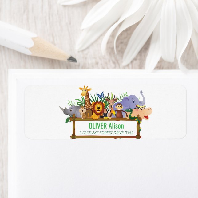 Djuren Vild 1 Jungle greenery safari För barn Returadress Etikett (Insitu)