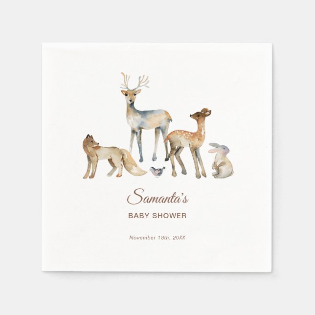 Djuren Woodland Baby Shower Pappersservett (Framsidan)