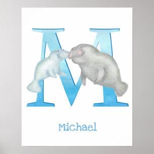 Djurens ABC M är för manateavtryck Poster