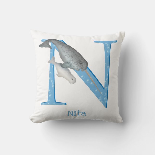 Djurens ABC N är avsett för narwhal cushion Kudde (Framsida)