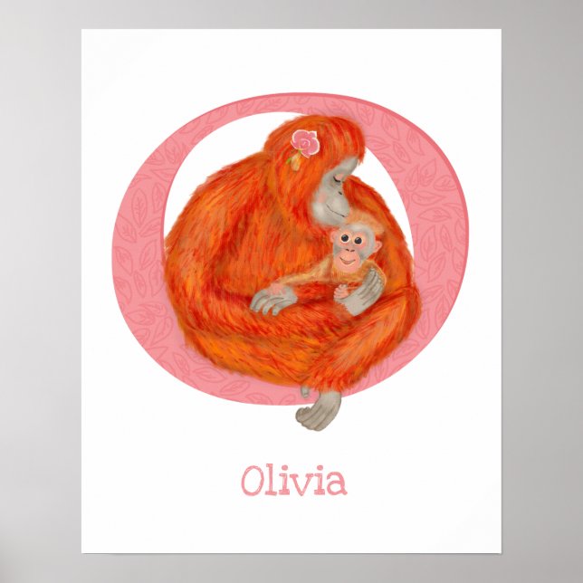 Djurens ABC O är avsett för orangutanavtryck Poster (Framsidan)