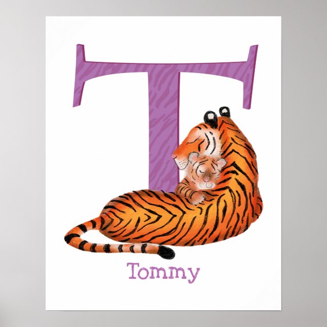 Djurens ABC T är avsett för utskrift av tiger Poster (Framsidan)