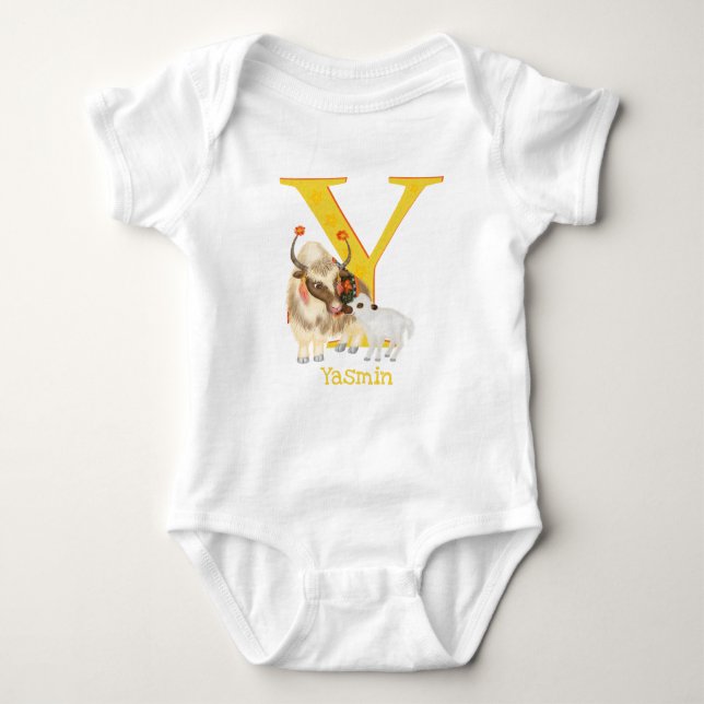 Djurens ABC Y är avsett för-kroppsdräkten Yak baby T Shirt (Framsida)