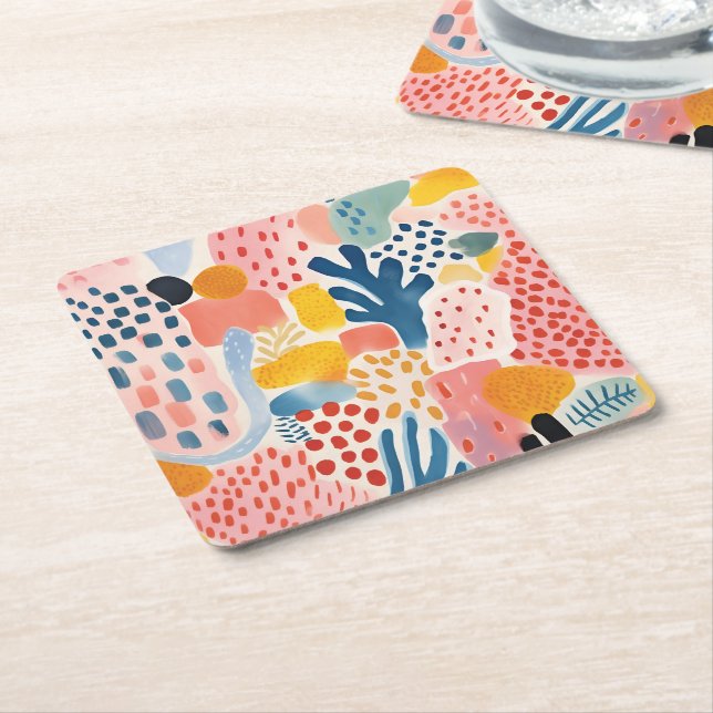 Djurens Abstrakt Modern Retro-färgad Underlägg Papper Kvadrat (Vinklad)