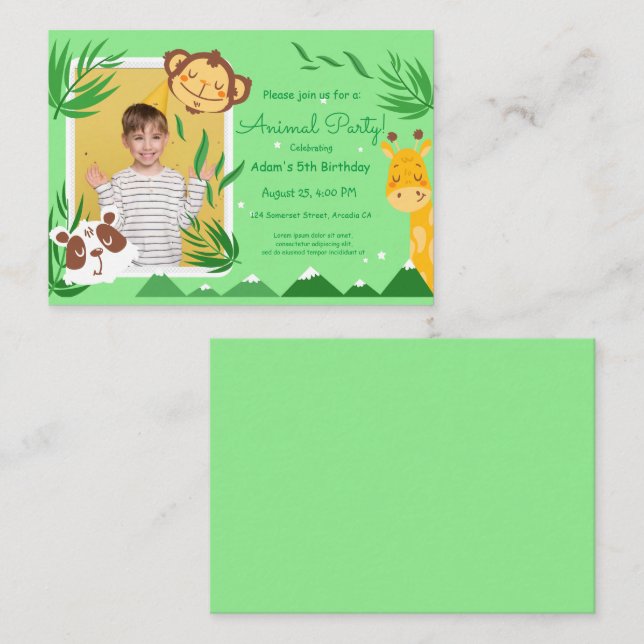 Djurens födelsedag, födelsedag av foto-djur anteckningskort (Fram/baksida)