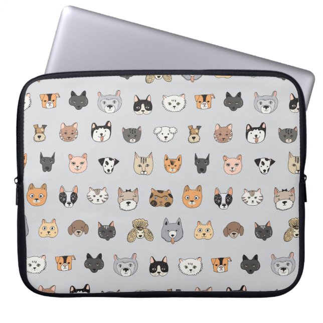 Djurens Roligt: Katter Hundar Doodle Mix Laptop Fodral (Framsidan)