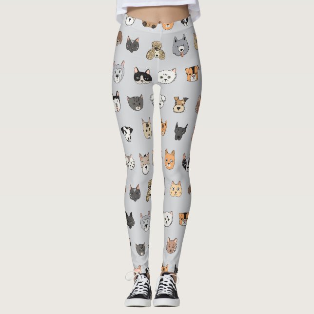 Djurens Roligt: Katter Hundar Doodle Mix Leggings (Framsida)
