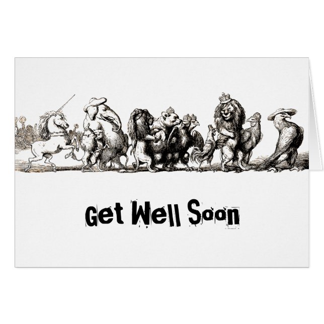 Djurens Tecknad Unicorn Elephant Lejon Zoo Hälsningskort (Framsidan Horizontal)