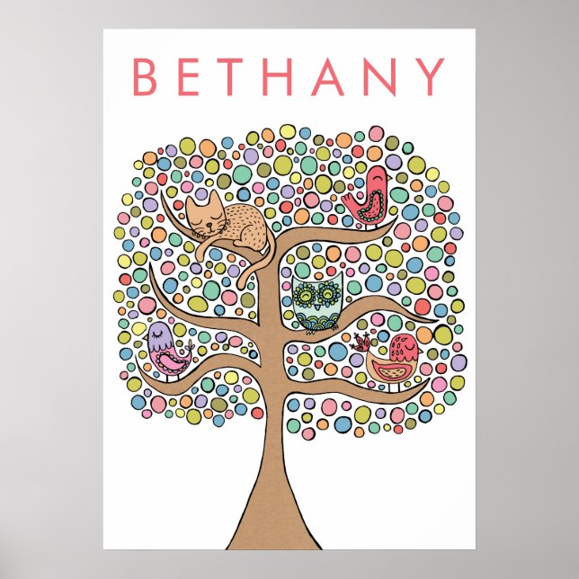 Djurens Träd Girls-rum Poster väggkonst (Framsidan)