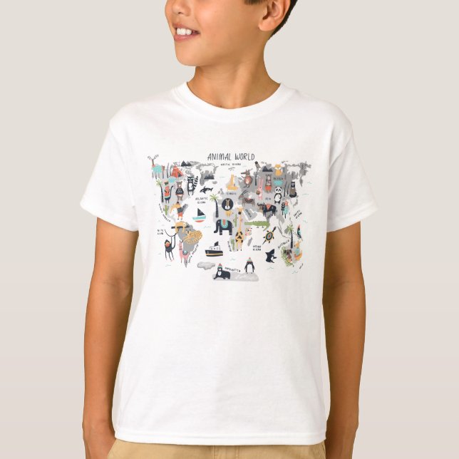 Djurens världskarta t shirt (Framsida)