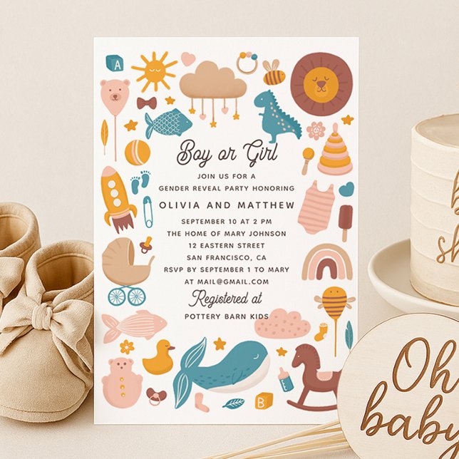 Djuret Cute leksak. Gender av pojke eller flicka a Inbjudningar (Skapare uppladdad)