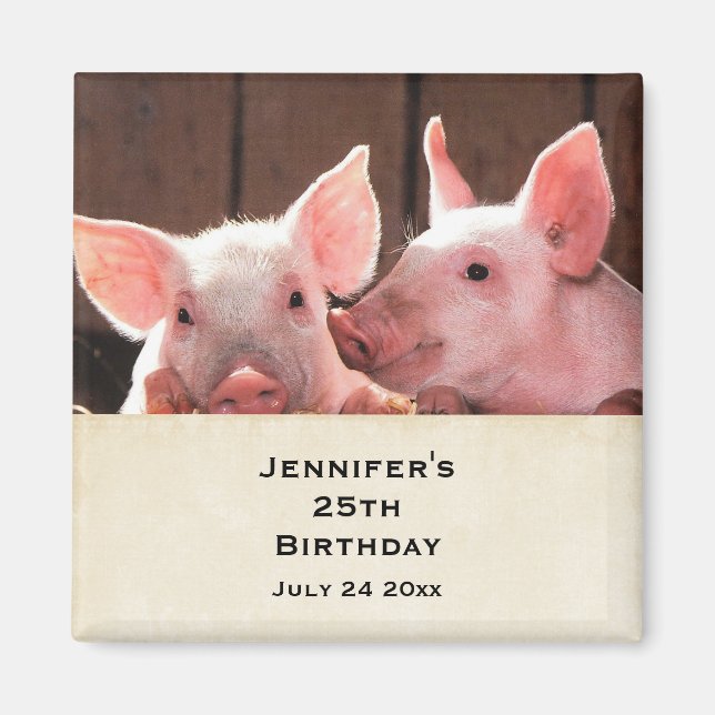 Djurets foto från Cute Rosa Piglets Födelsedag Magnet (Framsidan)