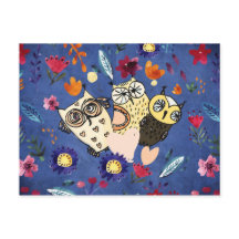 Djurfamiljen lycklig Bird Uggla i Blomsterträdgård