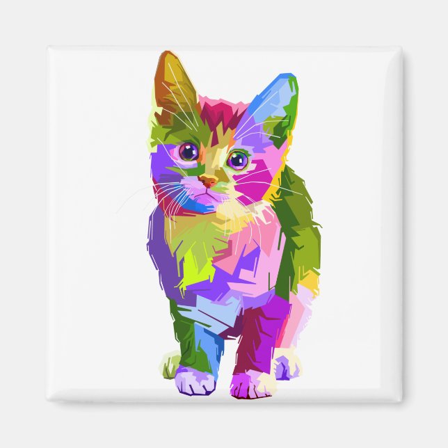 Djurfärgad Dekoration Kattdesign Geometri Magnet (Framsidan)