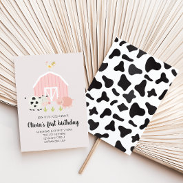 Djurfödelsedag för rosa av djur på gården inbjudningar