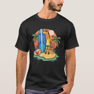 Djurgrafik från Surfing Giraffe Beach Vacation Ani T Shirt