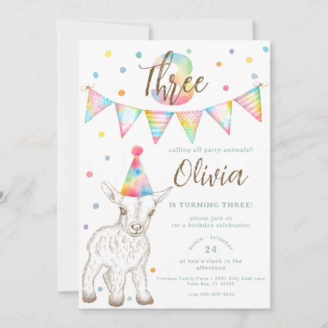 Djurgyttjare från party, 3:e födelsedagsinbjudan t inbjudningar (Framsida)