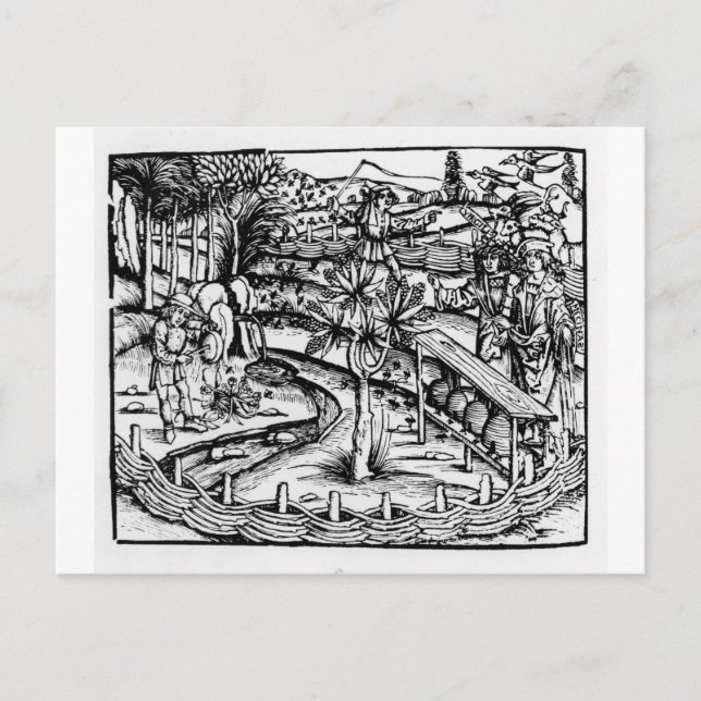 Djurhållare i lycklig som håller bin, illustration vykort (Framsida)