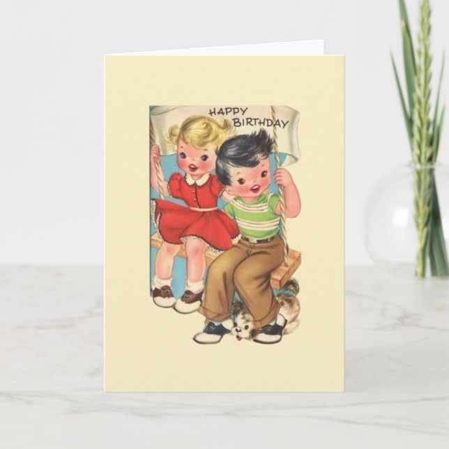 Djurhälsningskort för Retro Birthday Kort (Framsida)
