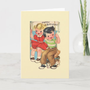 Djurhälsningskort för Retro Birthday Kort