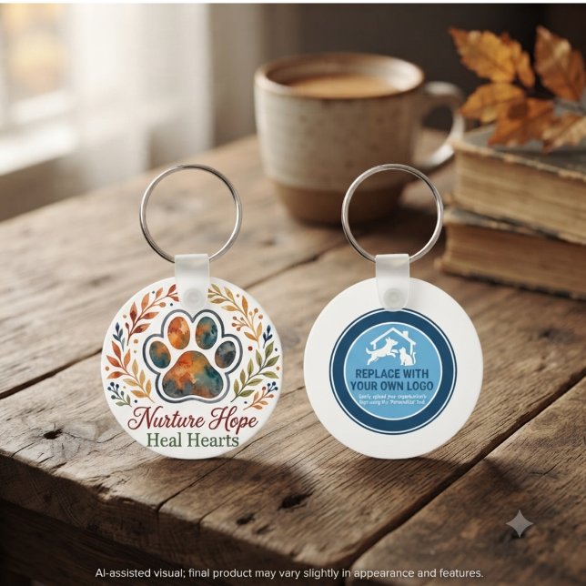 Djurhjälpsfondens höstpawtryckstribut nyckelring (Personalized paw print keychains for animal rescue supporters and autumn tribute gifts.)
