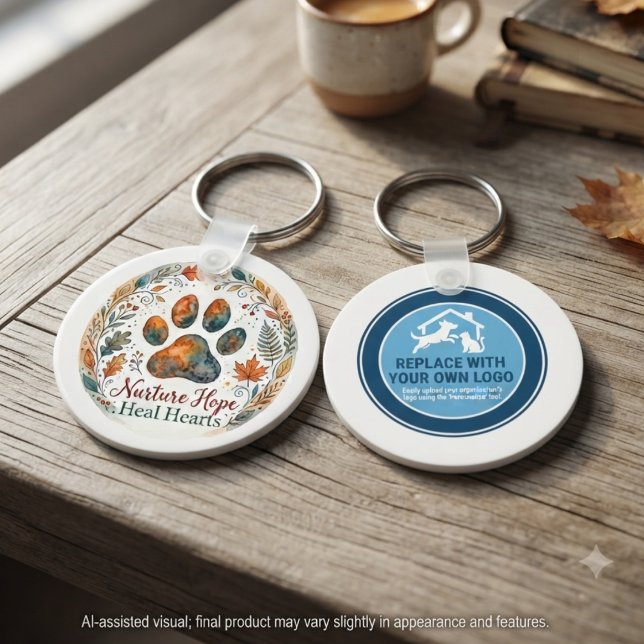 Djurhjälpsinsamling Höst Paw Print Nyckelring (Autumn paw print and custom logo keychains for pet rescue supporters, ideal for fundraising gifts.)