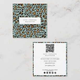 Djurhudleopard Skriv ut Mönster Sage QR-kod Fyrkantigt Visitkort
