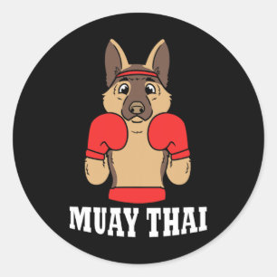 Djurhumor Thailändsk kickboxning Rolig hund Muay T Runt Klistermärke