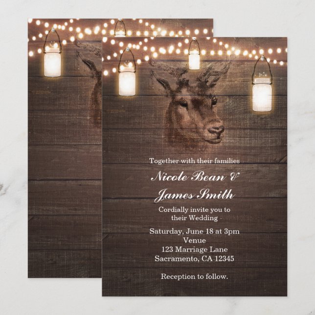 Djurhuvudslingor & Trä Bröllopsinbjudningar Inbjudningar (Fram/baksida)